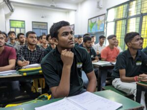 UPSC aspirants sitting in a classroom preparing for civil services