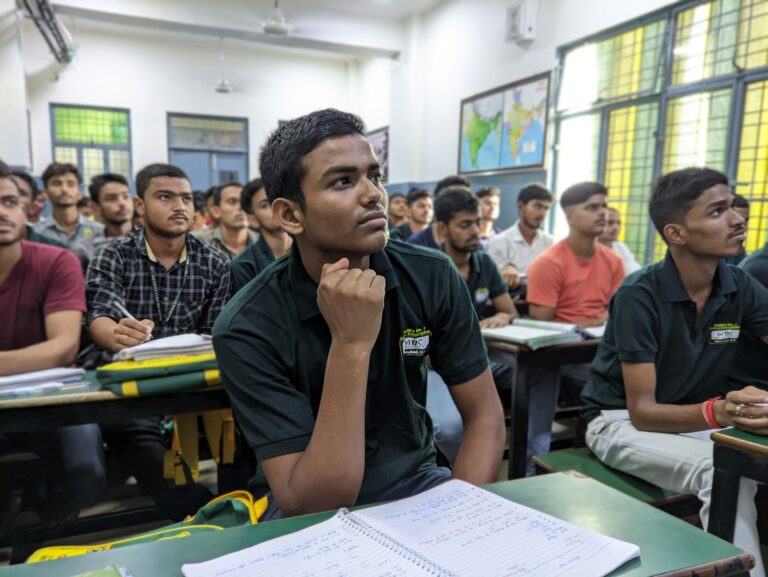 UPSC aspirants sitting in a classroom preparing for civil services