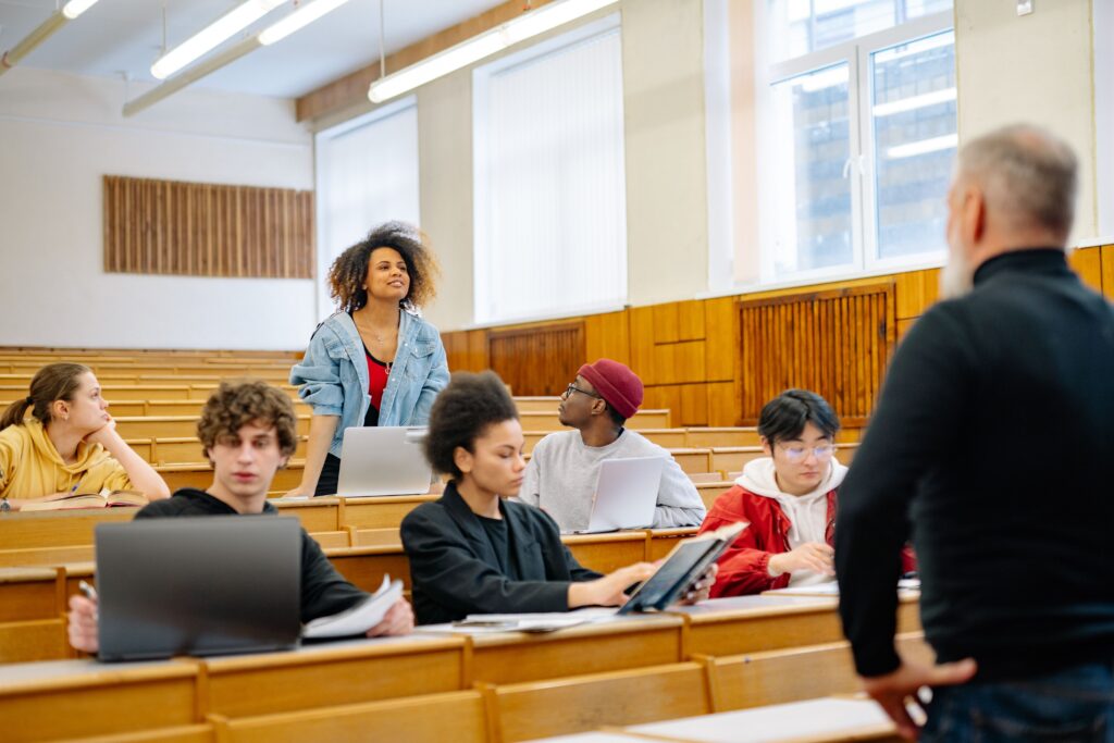 University students participating in a classroom discussion